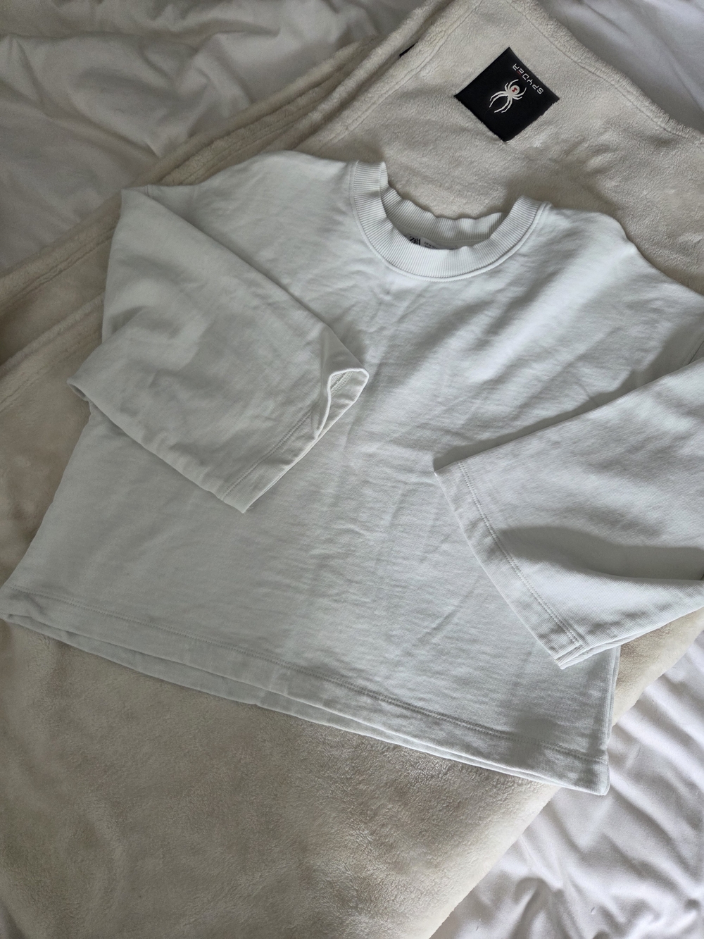 Zara White Crop Crewneck Sweatshirt